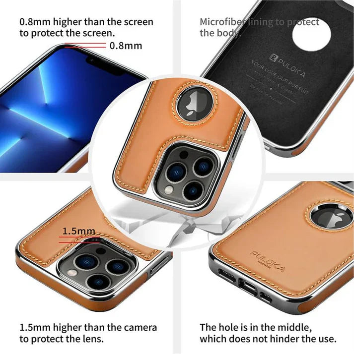 Leather Back Case - Compatible with iPhone Series - Luxury Bumper Case - Flexible Vegan Leather