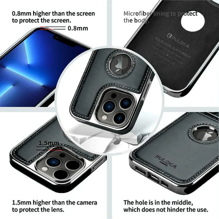 Leather Back Case - Compatible with iPhone Series - Luxury Bumper Case - Flexible Vegan Leather