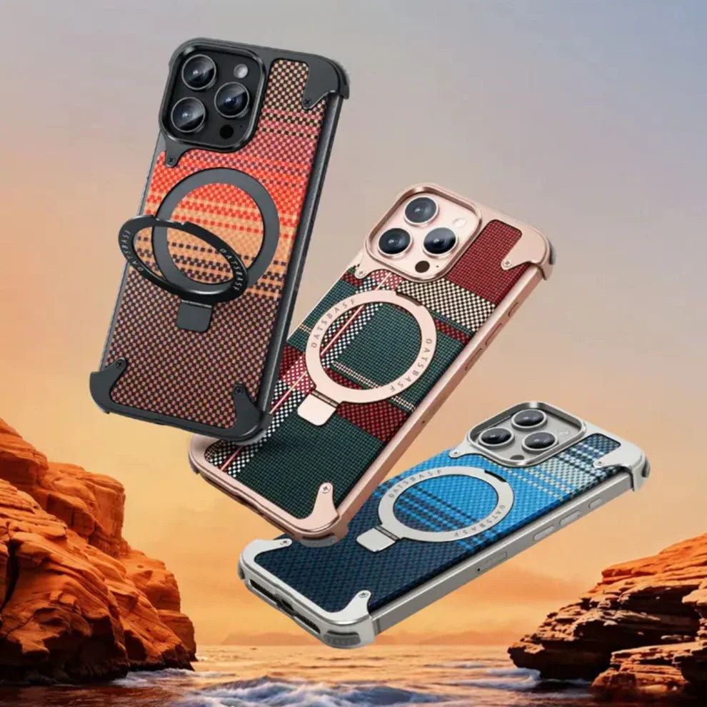 Real Aramid Fiber Cases With Magsafe Rotating Kickstand For iPhones